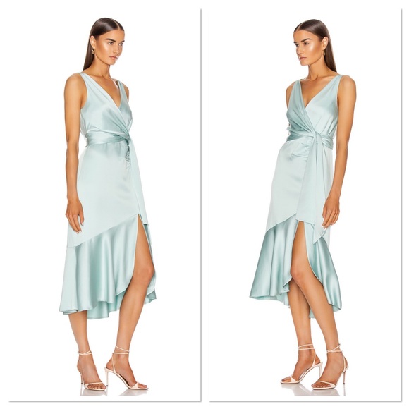 NWT Jonathan Simkhai Seafoam Mia Satin Midi Dress - Picture 2 of 11
